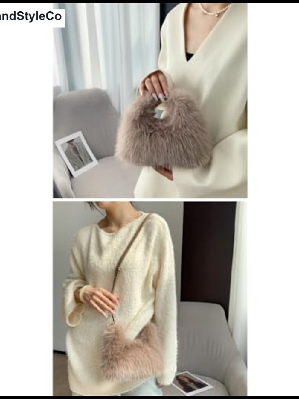 Faux Fox Fur Clutch Shoulder Crossbody Mini Evening Bag - Picture 5 of 6